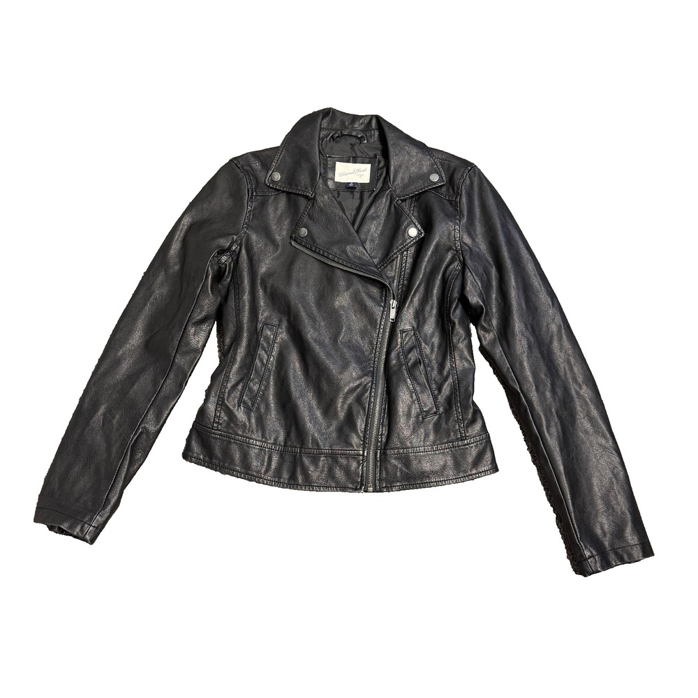 Universal Thread Womens XS Faux Leather Moto Biker Jacket Black Slight Distress